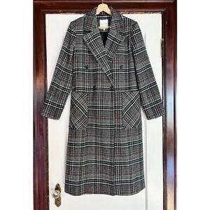 Avec Le Filles Black Gray Glen Plaid Double Breasted Trench Coat- Size Small